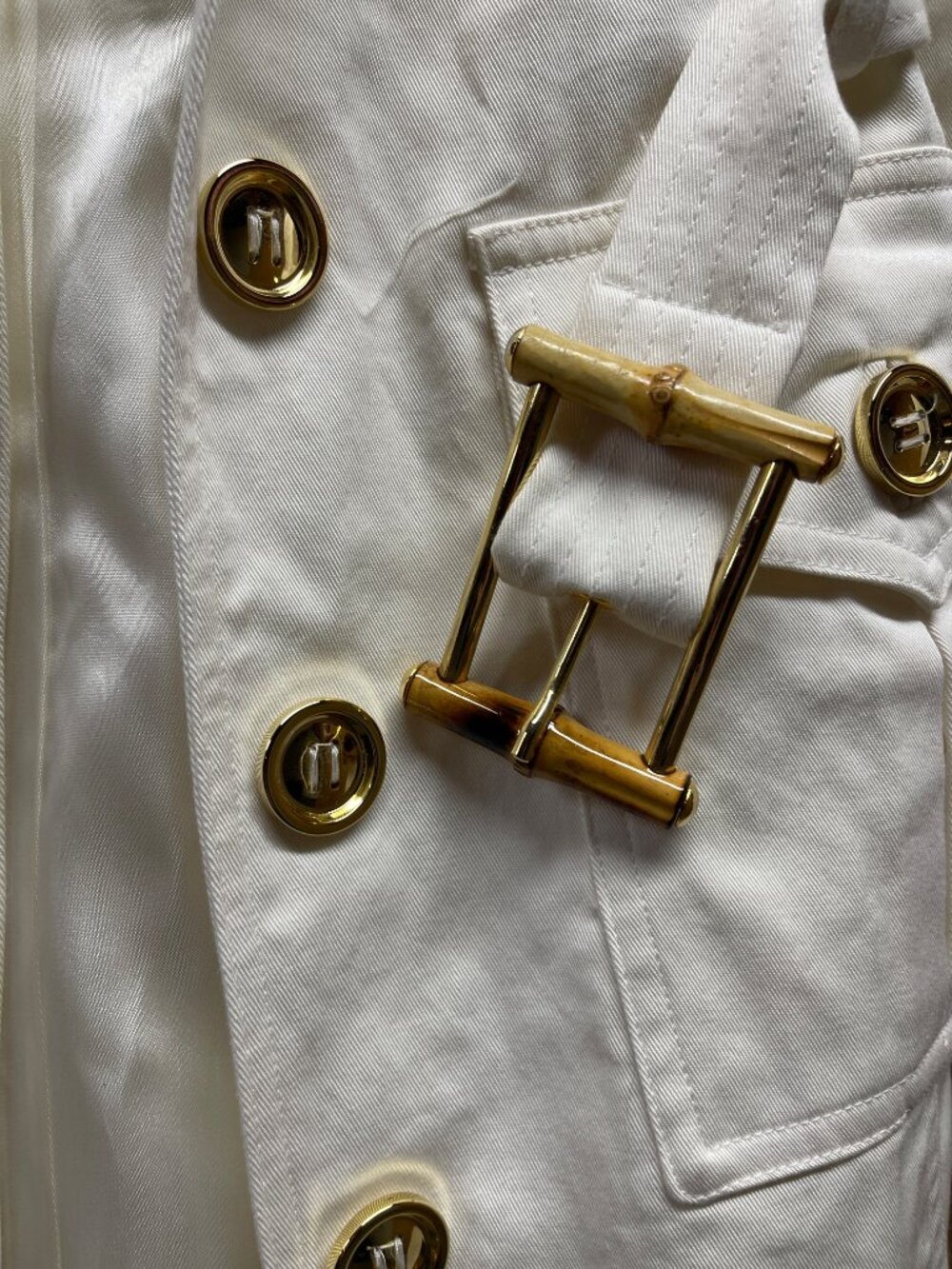 Milly of New York Silk-Lined White Cotton Sateen Bamboo Belted Trench Coat 6 - Picture 5 of 12